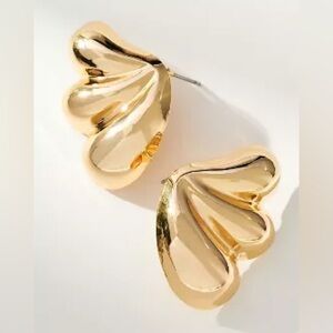 Anthropologie Gold Sculptural Fan Earrings